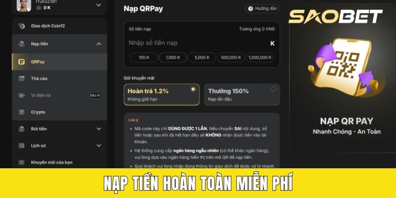Nạp tiền hoàn toàn miễn phí