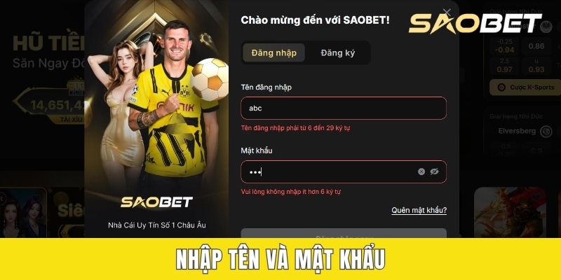 Nhập tên và mật khẩu