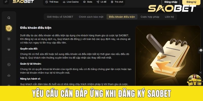 Yêu cầu cần đáp ứng khi đăng ký SAOBET